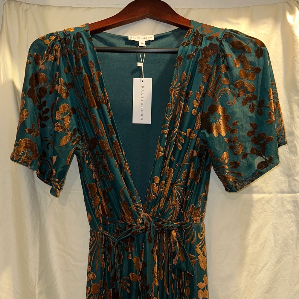Baltic Born Teal and Brown Floral Midi Dress
